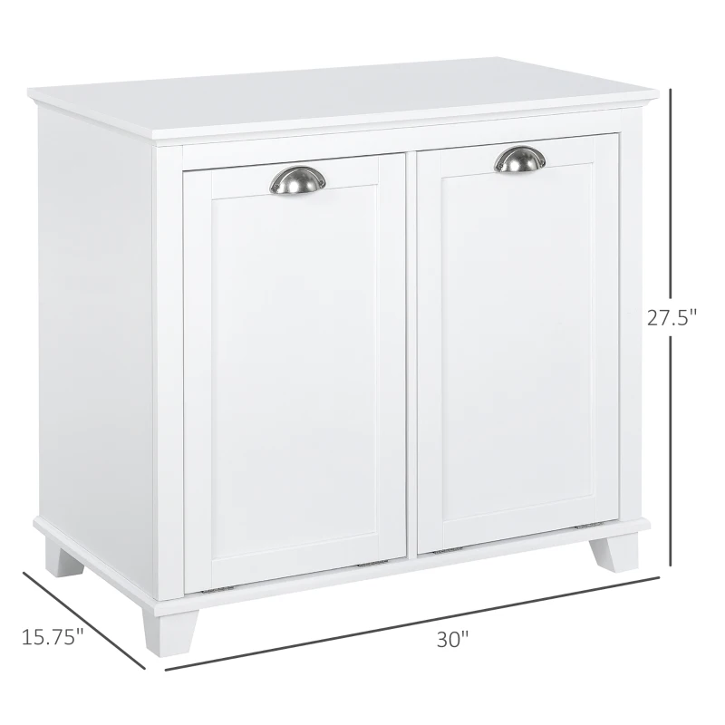 HOMCOM Dual Tilt out Laundry Hamper Cabinet, Bathroom Storage Cabinet with 2-Compartment Hamper, Modern Bathroom Floor Cabinet for Washroom, White(m-3)