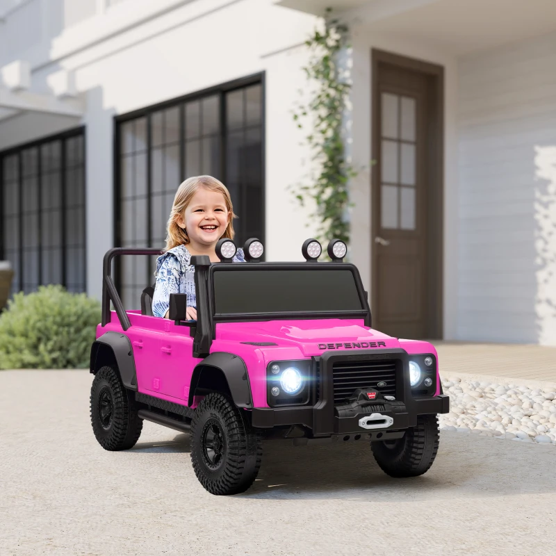 Qaba Land Rover Licensed Electric Car for Kids with Remote Control, Dual Motors, Spring Suspension, LED Lights, Pink