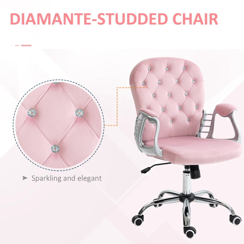 Vinsetto Office Chair, Computer Desk Chair with Adjustable Height and Tufted Back, Pink
