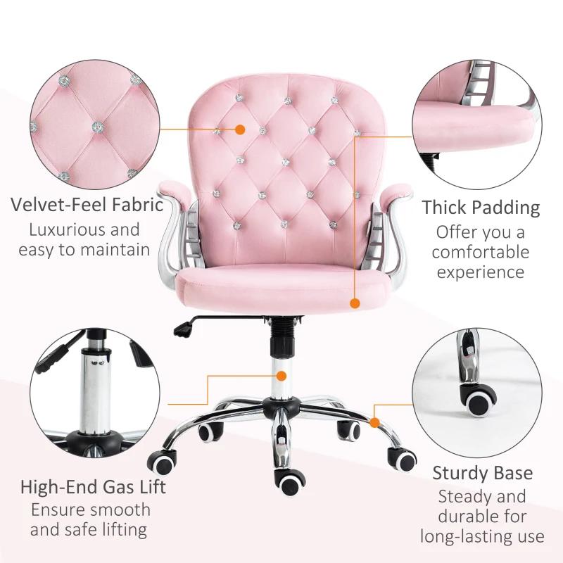 Vinsetto Office Chair, Computer Desk Chair with Adjustable Height and Tufted Back, Pink