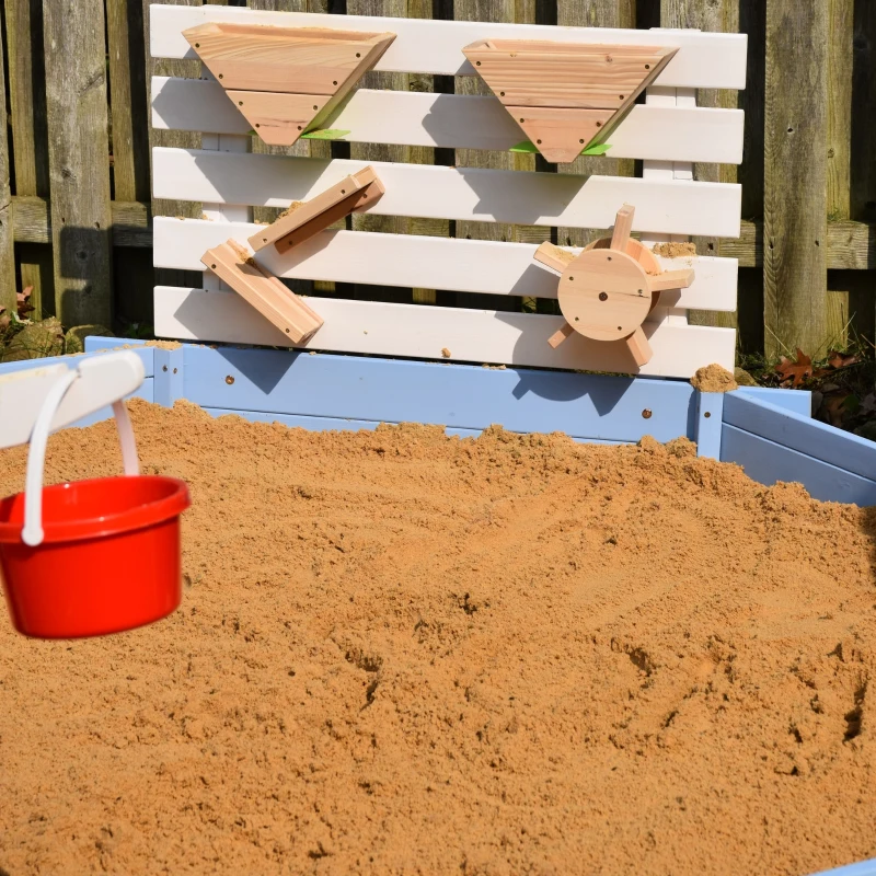 Outsunny Wooden Sandbox for 3-7 Years, 85" x 85" x 25", Blue