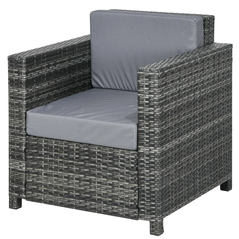 Outsunny Outdoor Rattan Sofa, Patio Wicker Armchair with Cushions for Garden, Balcony, Porch, Grey