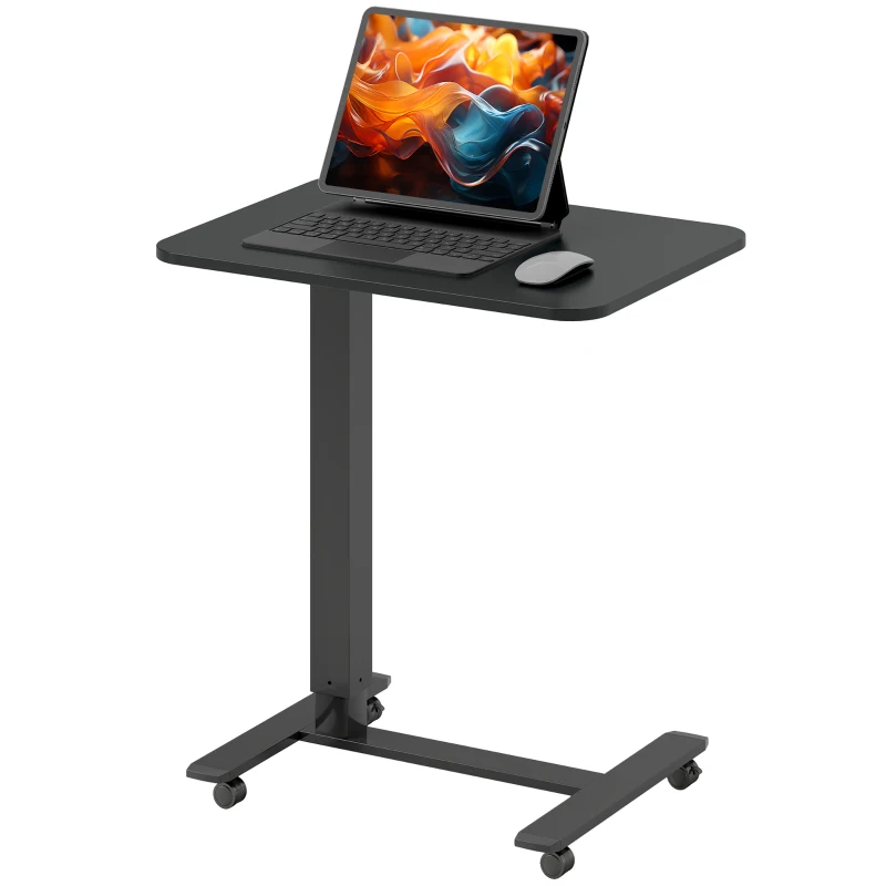 HOMCOM Pneumatic Standing Desk Adjustable Height, Mobile Stand Up Desk with Wheels, 43 Inch Portable Rolling Table, Black