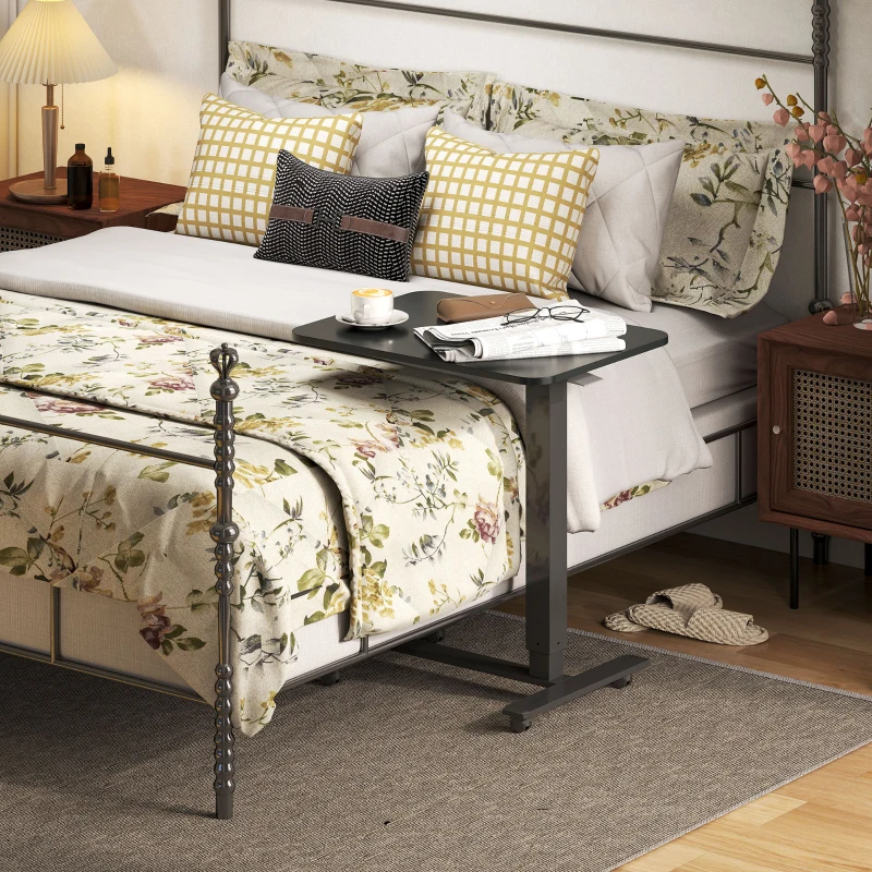 HOMCOM Pneumatic Standing Desk Adjustable Height, Mobile Stand Up Desk with Wheels, 43 Inch Portable Rolling Table, Black