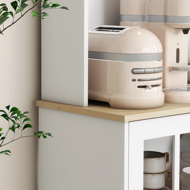 HOMCOM Kitchen Buffet with Hutch, Storage Pantry with 3 Cabinets, 2 Open Shelves and Large Countertop, White(m-10)