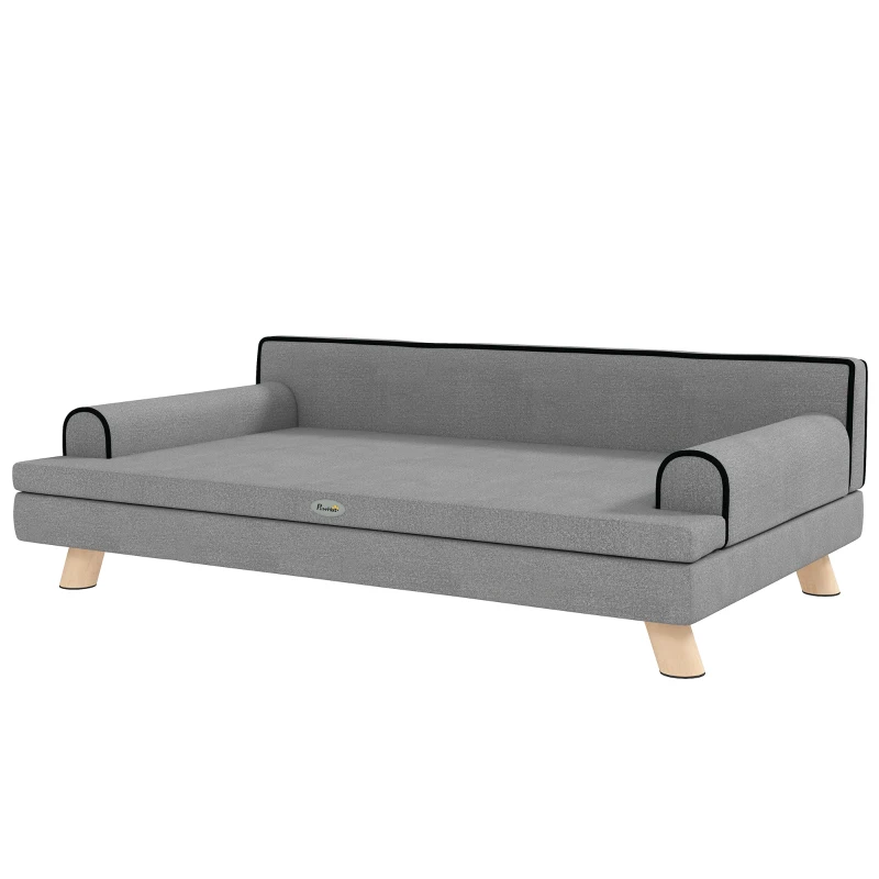 PawHut Elevated Dog Sofa Bed, Cat Couch with Cushion, Washable Cover, Wooden Legs, for Medium & Large Dogs, Light Grey