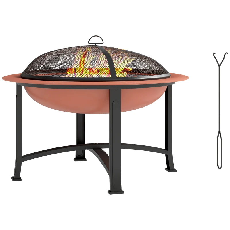 Outsunny 30" Outdoor Fire Pit Bowl, Round Fire Pit with Lid, Log Grate, Poker for Backyard, Camping, Picnic, Bronze
