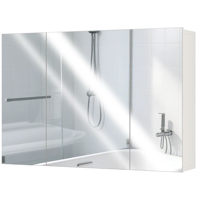 kleankin 35" x 24" Wall Mounted Mirror Cabinet, Bathroom Medicine Cabinet with Mirror, 3 Doors and Adjustable Shelves, White