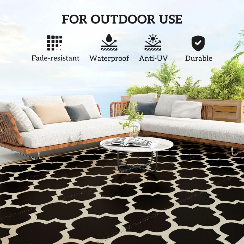 Outsunny 9'x12' Reversible Outdoor RV Rug, Patio Floor Mat, Plastic Straw Rug for Backyard, Deck, Beach, Camping, Black