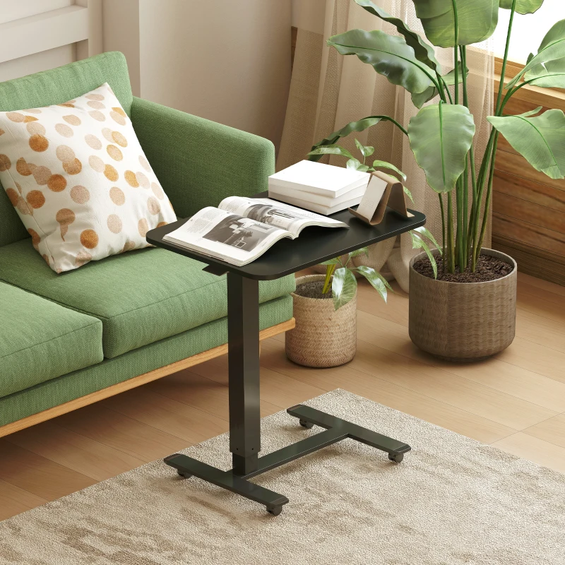 HOMCOM Pneumatic Standing Desk Adjustable Height, Mobile Stand Up Desk with Wheels, 43 Inch Portable Rolling Table, Black