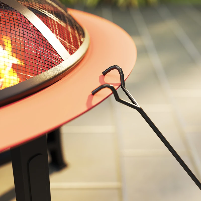 Outsunny 30" Outdoor Fire Pit Bowl, Round Fire Pit with Lid, Log Grate, Poker for Backyard, Camping, Picnic, Bronze