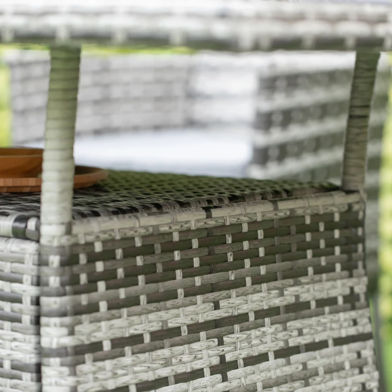 Outsunny Garden Dining Table, Patio Rattan Dining Table with Glass Top, Storage Shelf for Yard, 59" x 34" x 29", Grey