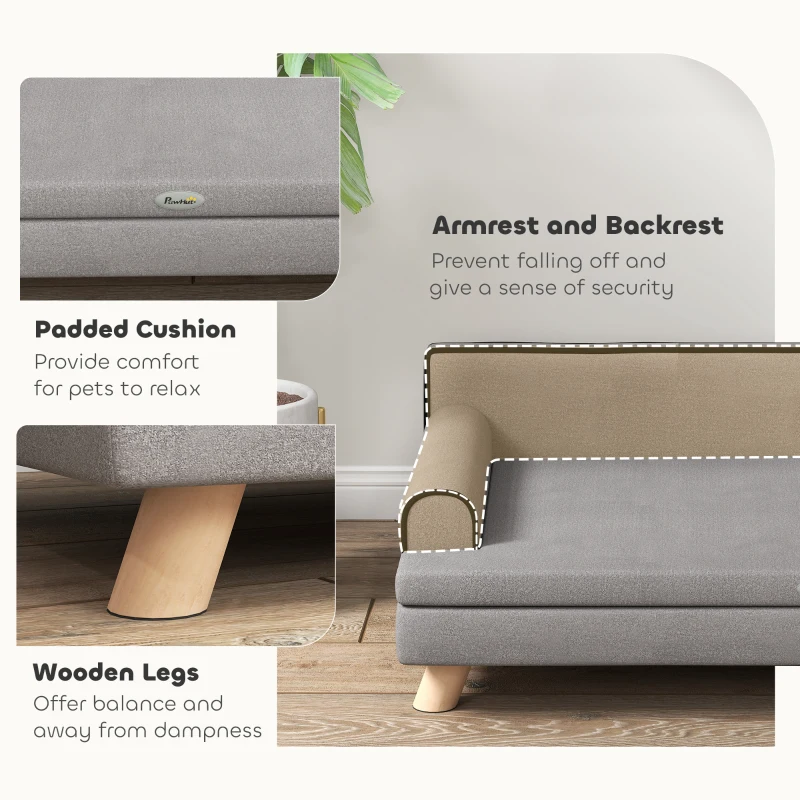 PawHut Elevated Dog Sofa Bed, Cat Couch with Cushion, Washable Cover, Wooden Legs, for Medium & Large Dogs, Light Grey