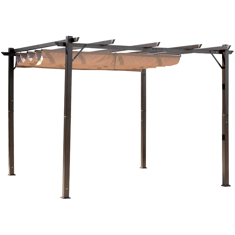 Outsunny 10' x 10' Aluminium Outdoor Pergola Gazebo Backyard Canopy Cover Square Sunshade Garden Grape Trellis Coffee