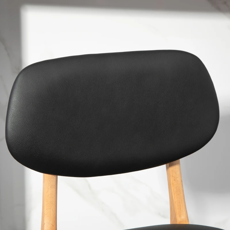 HOMCOM Bar Stools Set of 2, PU Leather Counter Height Barstools, Bar Chairs with Footrest, Solid Wood Legs, Natural and Black