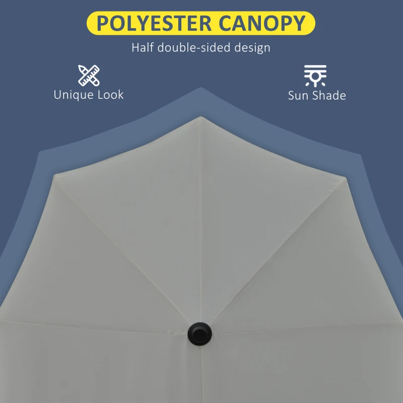 Outsunny 6.6 x 6ft Half Patio Umbrella Outdoor Parasol with Double-Sided Canopy, Crank Handle, Base for Garden, Balcony, Grey