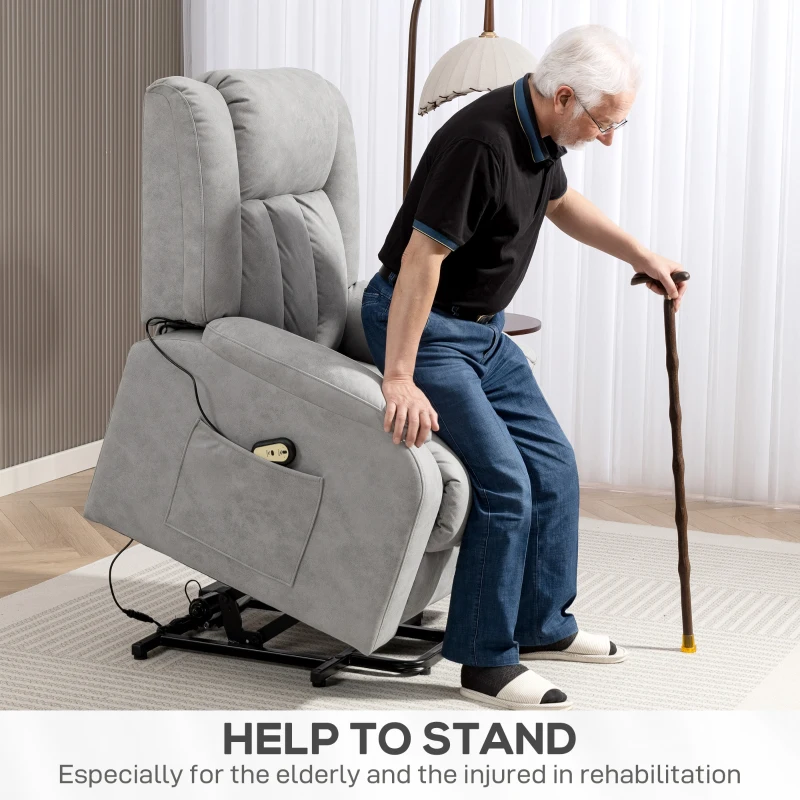 HOMCOM Lift Chair for Seniors, Microfibre Upholstered Electric Recliner Chair with Remote, Quick Assembly, Light Grey