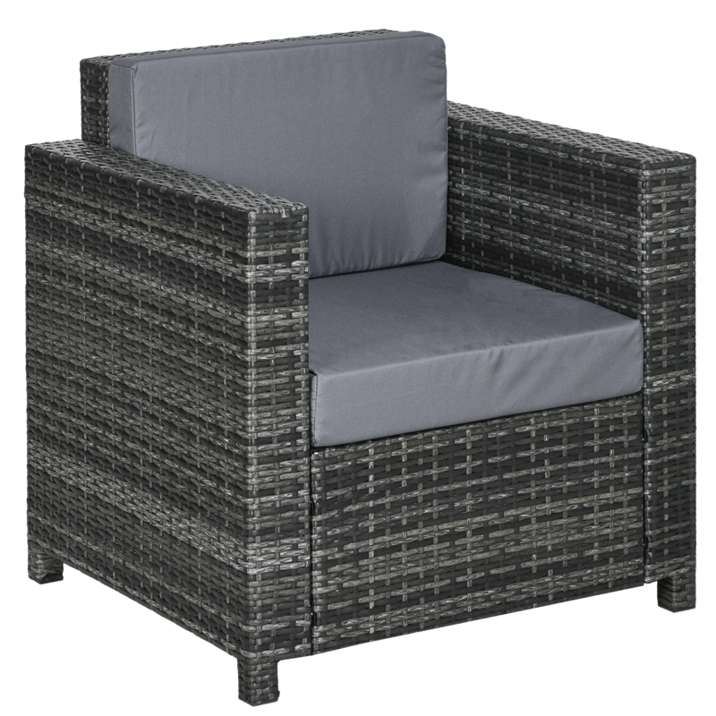 Outsunny Outdoor Rattan Sofa, Patio Wicker Armchair with Cushions for Garden, Balcony, Porch, Grey