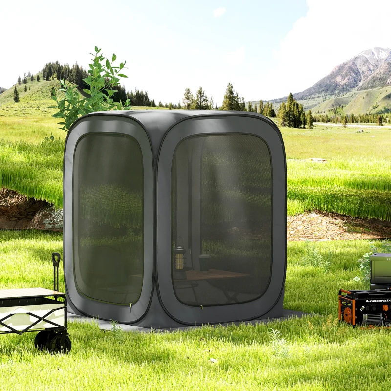 Outsunny 6 x 6ft Pop Up Screen Tent, UPF50+ Portable Camping Gazebo Screen House with Carry Bag, Dark Gray