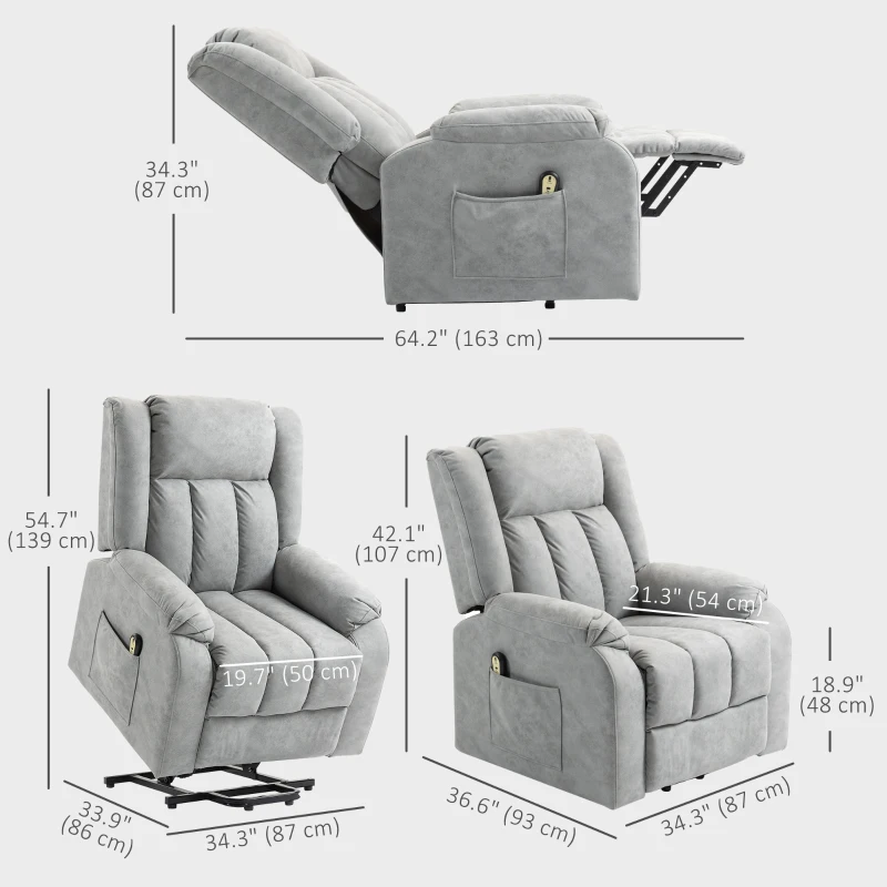 HOMCOM Lift Chair for Seniors, Microfibre Upholstered Electric Recliner Chair with Remote, Quick Assembly, Light Grey