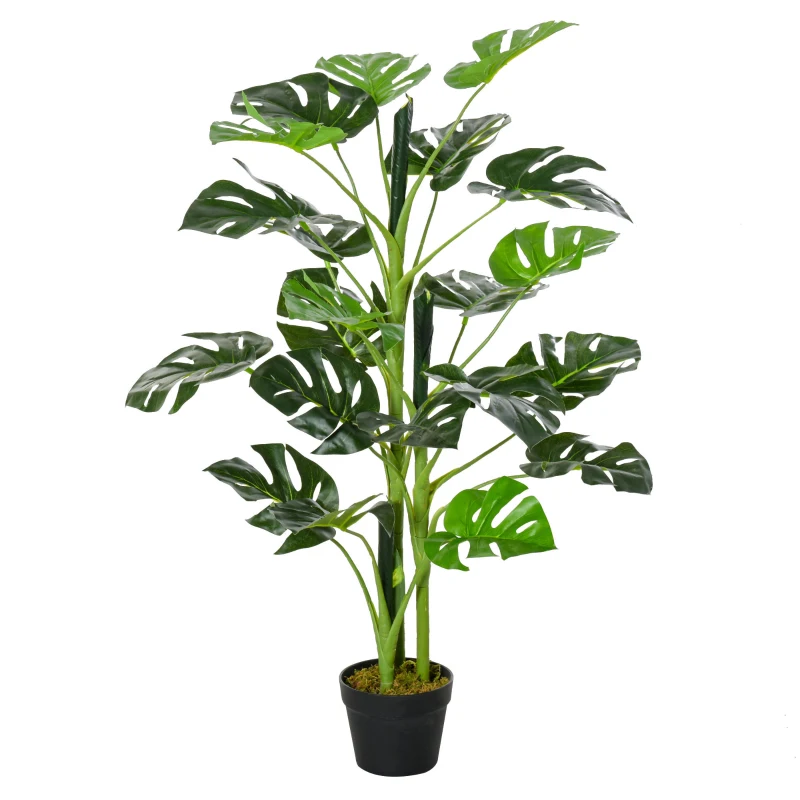 Outsunny 3FT Artificial Monstera Deliciosa Tree, Faux Plant with 21 Leaves, Fake Tree in Nursery Pot for Indoor , Green
