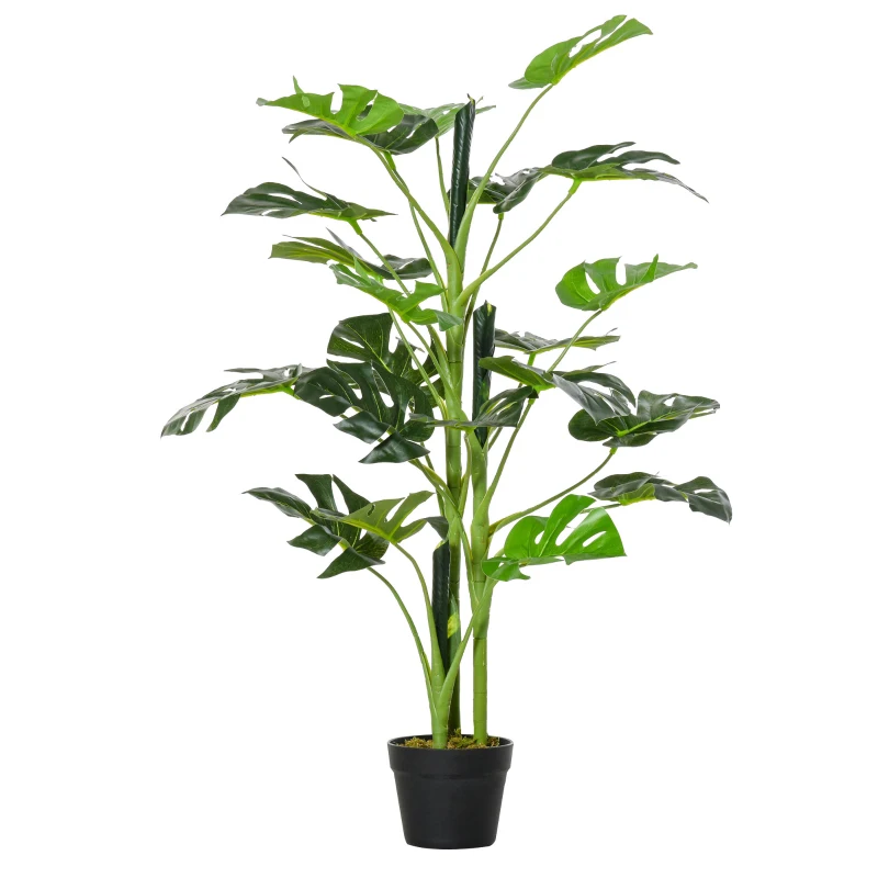 Outsunny 3FT Artificial Monstera Deliciosa Tree, Faux Plant with 21 Leaves, Fake Tree in Nursery Pot for Indoor , Green