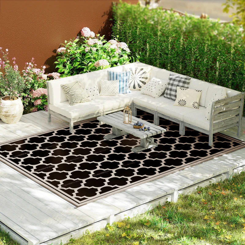 Outsunny 9'x12' Reversible Outdoor RV Rug, Patio Floor Mat, Plastic Straw Rug for Backyard, Deck, Beach, Camping, Black