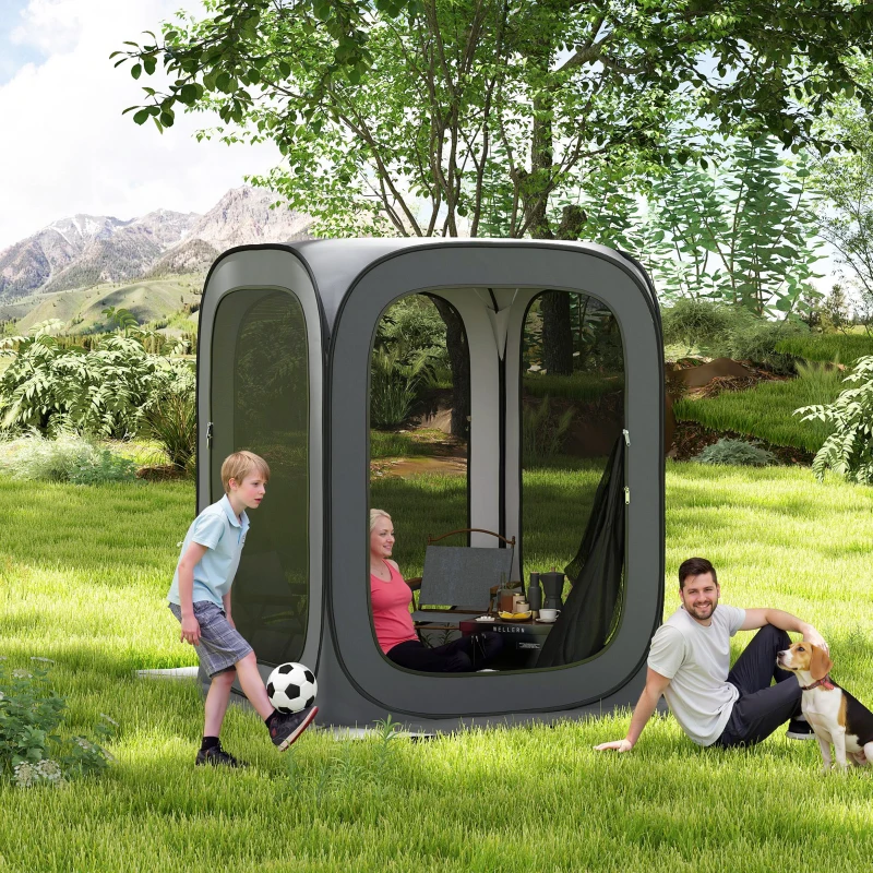 Outsunny 6 x 6ft Pop Up Screen Tent, UPF50+ Portable Camping Gazebo Screen House with Carry Bag, Dark Gray