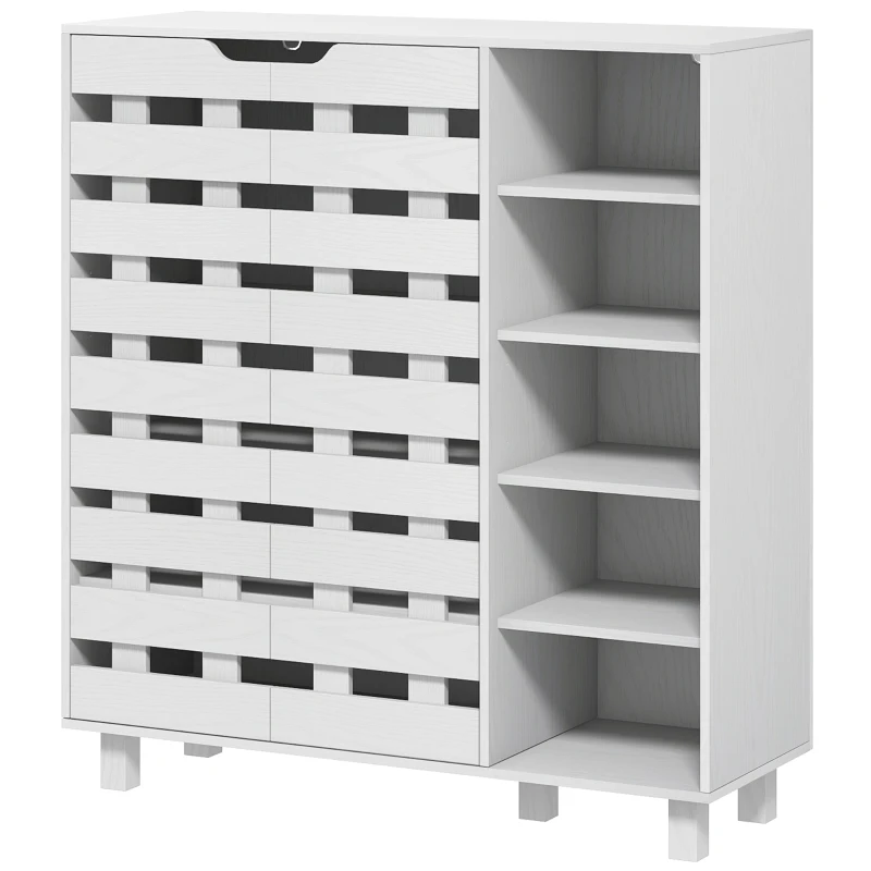 HOMCOM Shoe Cabinet, 21 Pair Shoe Storage Cabinet Organizer with 5-tier Double Door Cupboard and 5-tier Open Shelves, White