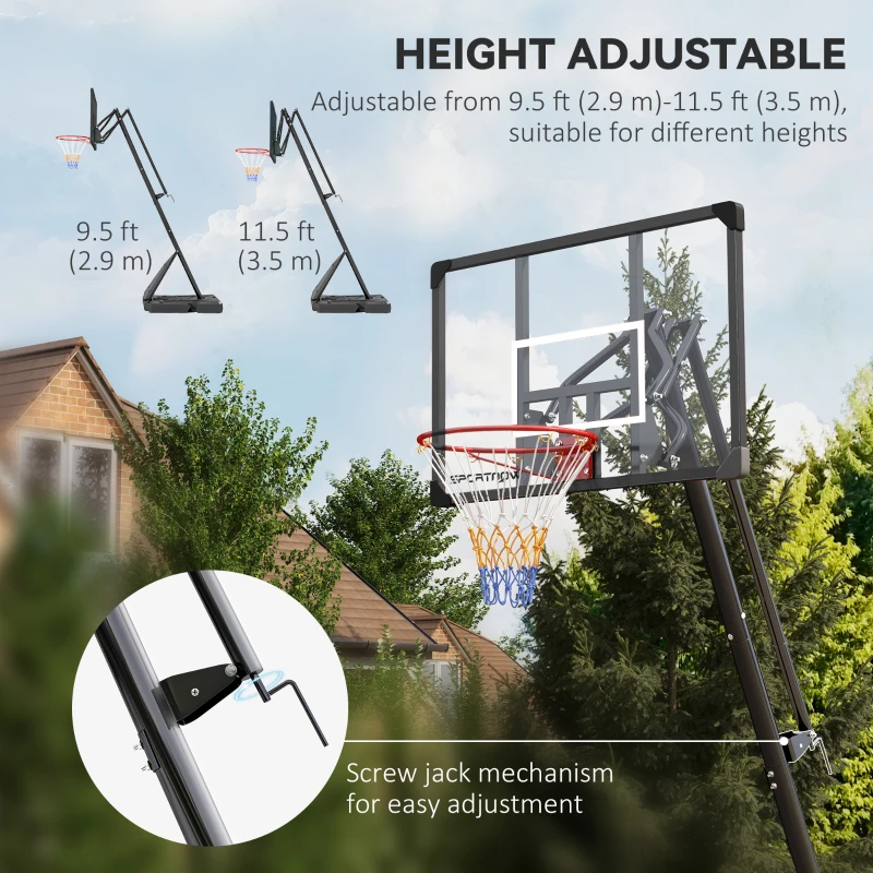 Soozier Outdoor Portable Basketball Hoop and Stand with Backboard Weighted Base Wheels, 115.4"-137.8" Height Adjustable