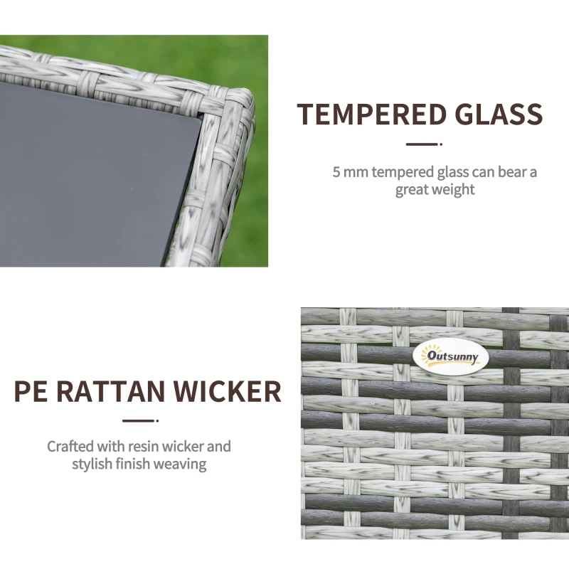 Outsunny Garden Dining Table, Patio Rattan Dining Table with Glass Top, Storage Shelf for Yard, 59" x 34" x 29", Grey