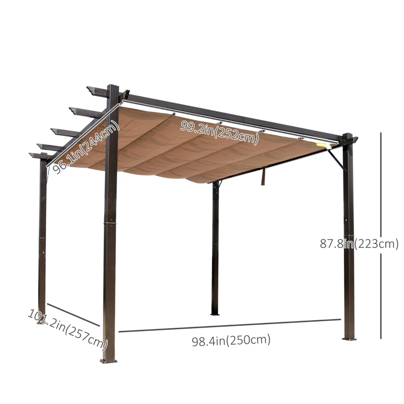 Outsunny 10' x 10' Aluminium Outdoor Pergola Gazebo Backyard Canopy Cover Square Sunshade Garden Grape Trellis Coffee