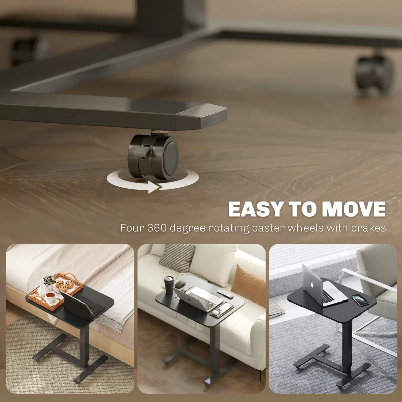 HOMCOM Pneumatic Standing Desk Adjustable Height, Mobile Stand Up Desk with Wheels, 43 Inch Portable Rolling Table, Black