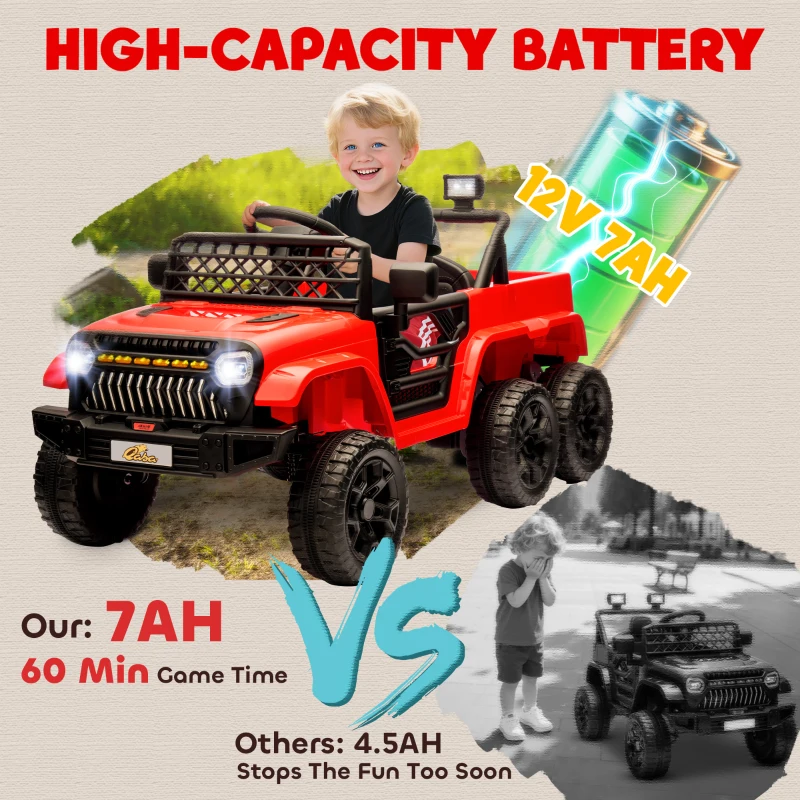 Qaba 12V 4x4 Kids Electric Car w/ 2WD/4WD Switchable, Remote Control, Spring Suspension System, Back Trailer, Red