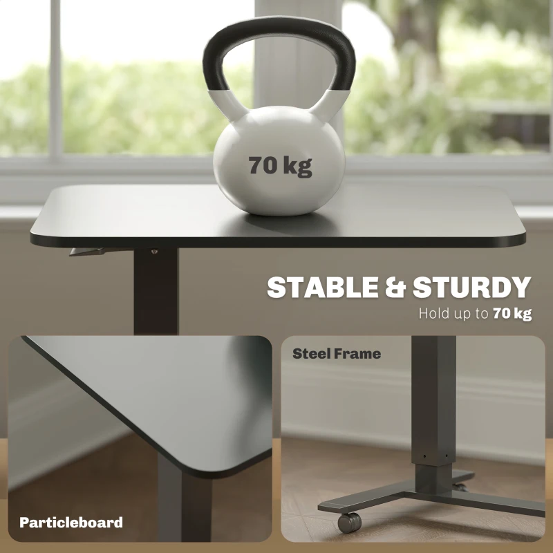 HOMCOM Pneumatic Standing Desk Adjustable Height, Mobile Stand Up Desk with Wheels, 43 Inch Portable Rolling Table, Black