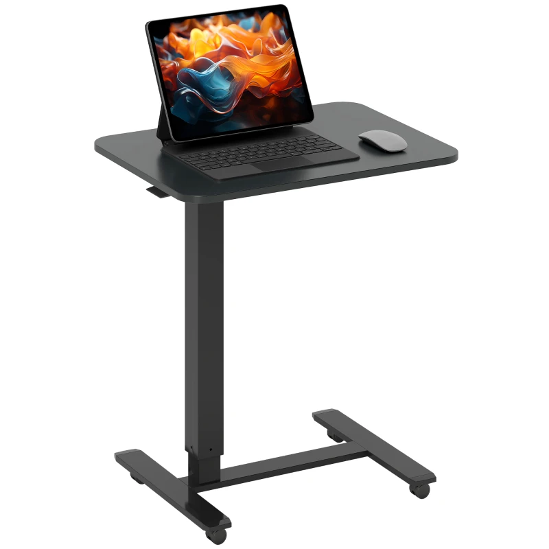 HOMCOM Pneumatic Standing Desk Adjustable Height, Mobile Stand Up Desk with Wheels, 43 Inch Portable Rolling Table, Black