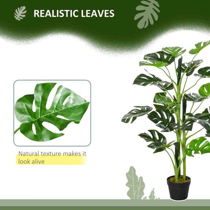 Outsunny 3FT Artificial Monstera Deliciosa Tree, Faux Plant with 21 Leaves, Fake Tree in Nursery Pot for Indoor , Green