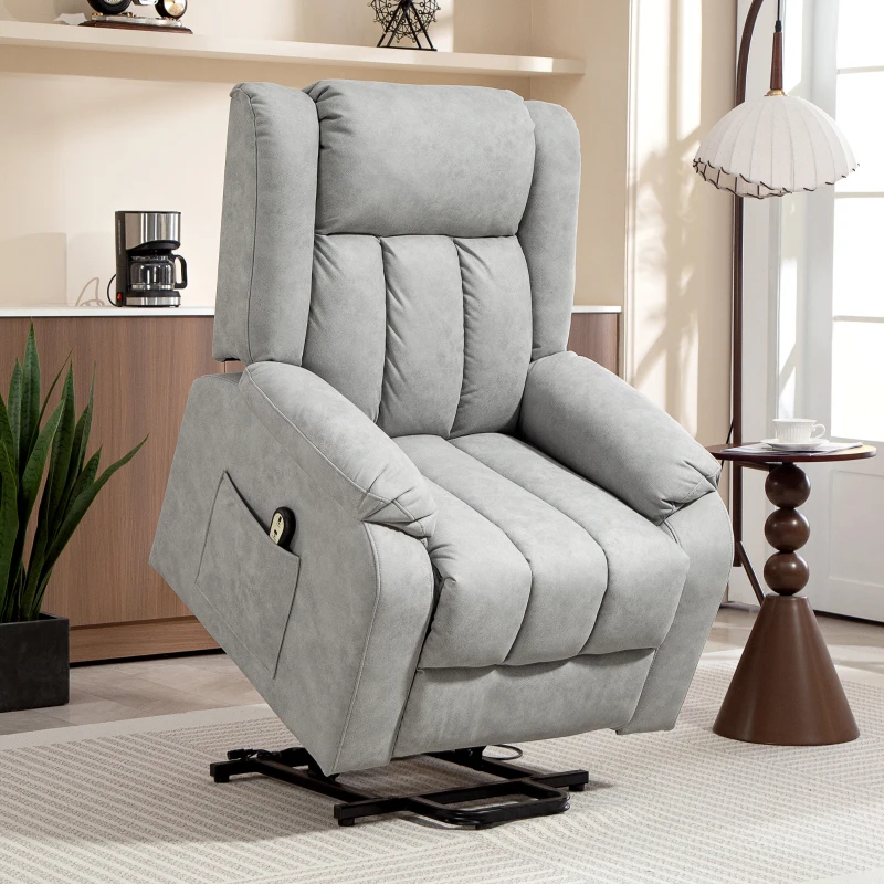 HOMCOM Lift Chair for Seniors, Microfibre Upholstered Electric Recliner Chair with Remote, Quick Assembly, Light Grey