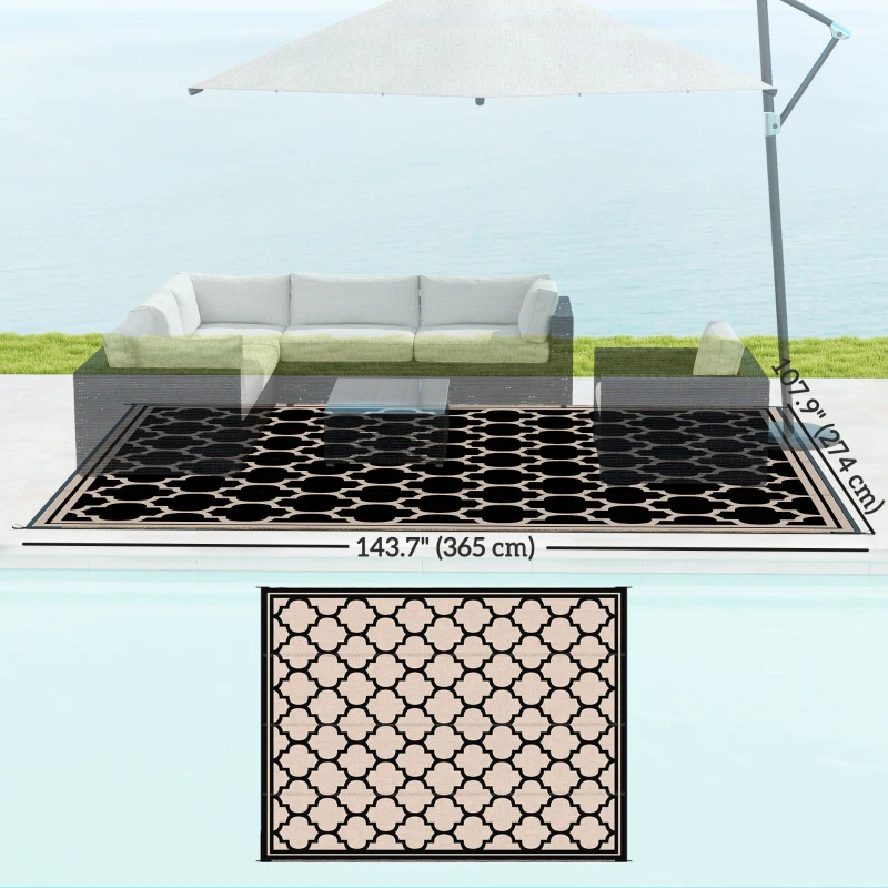 Outsunny 9'x12' Reversible Outdoor RV Rug, Patio Floor Mat, Plastic Straw Rug for Backyard, Deck, Beach, Camping, Black