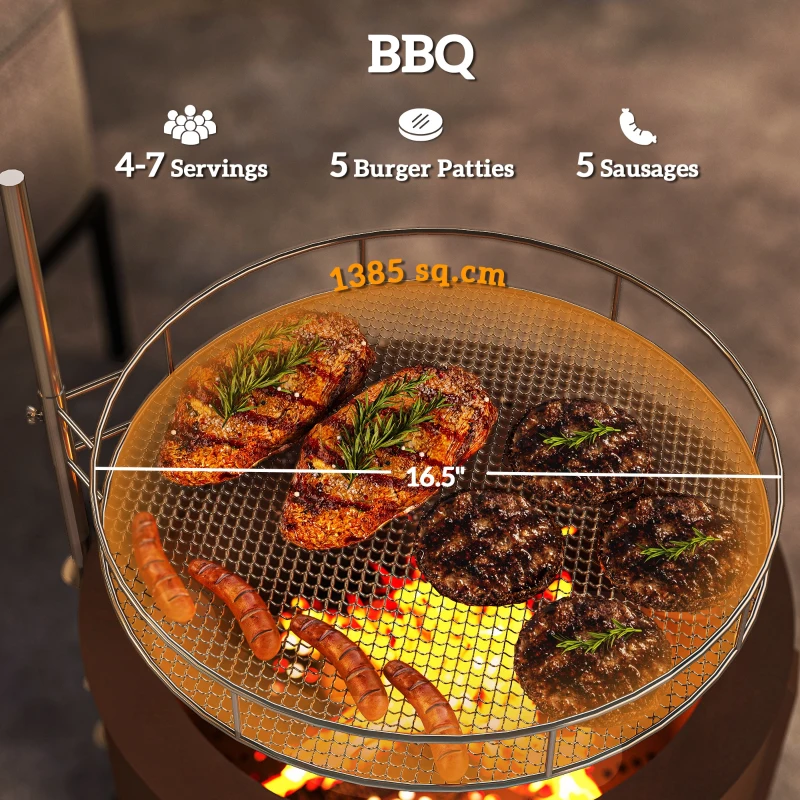 Outsunny 2-in-1 Smokeless Fire Pit BBQ Grill Portable Camping Bonfire Stove with Poker, Steel, Bronze