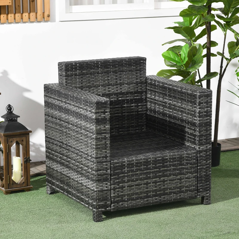 Outsunny Outdoor Rattan Sofa, Patio Wicker Armchair with Cushions for Garden, Balcony, Porch, Grey