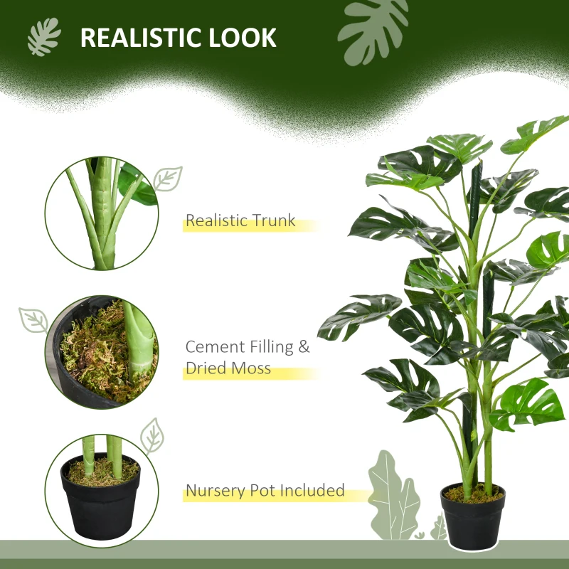 Outsunny 3FT Artificial Monstera Deliciosa Tree, Faux Plant with 21 Leaves, Fake Tree in Nursery Pot for Indoor , Green