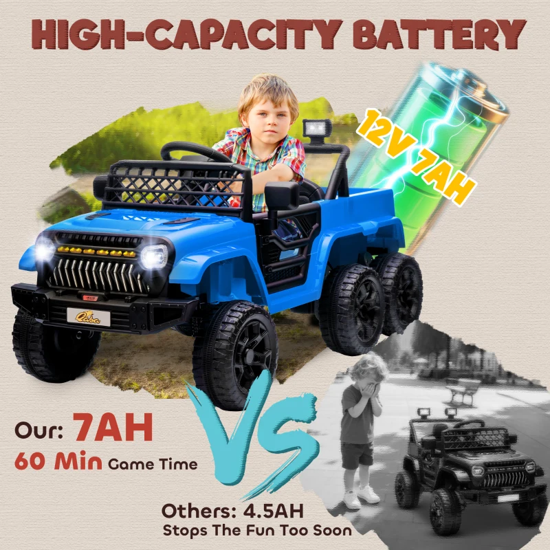 Qaba 12V 4x4 Kids Electric Car w/ 2WD/4WD Switchable, Remote Control, Spring Suspension System, Back Trailer, Light Blue