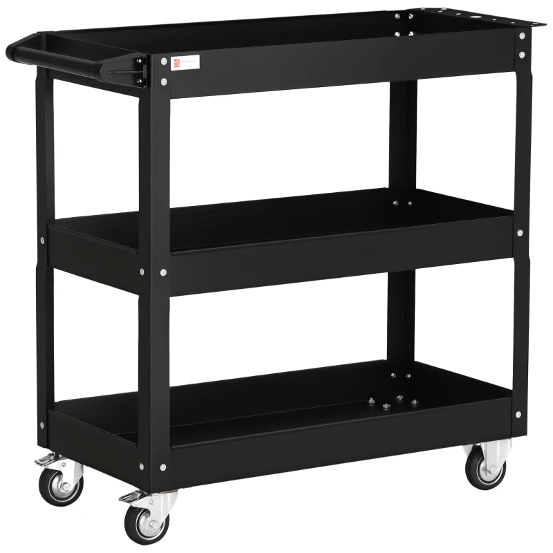 DURHAND 3 Tier Rolling Tool Cart with Wheels, 330 LBS Capacity Heavy Duty Utility Cart, Mobile Service Cart for Garage, Black