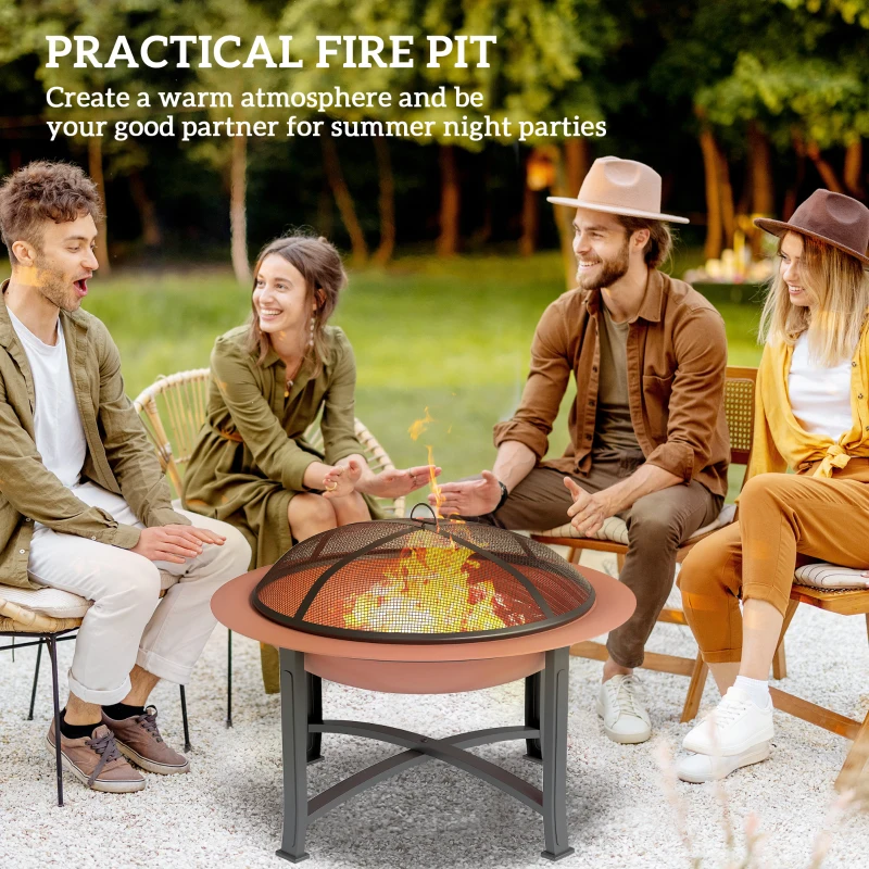 Outsunny 30" Outdoor Fire Pit Bowl, Round Fire Pit with Lid, Log Grate, Poker for Backyard, Camping, Picnic, Bronze