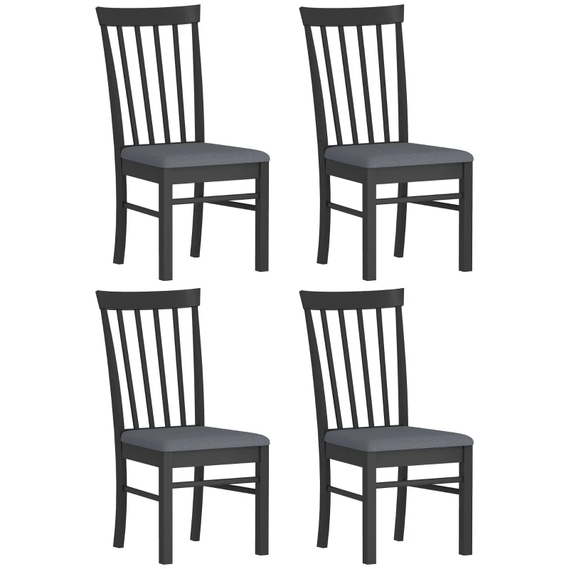HOMCOM Wooden Dining Chairs Set of 4, Farmhouse Upholstered Kitchen Chairs with Rubber Wood Frame, Black and Gray