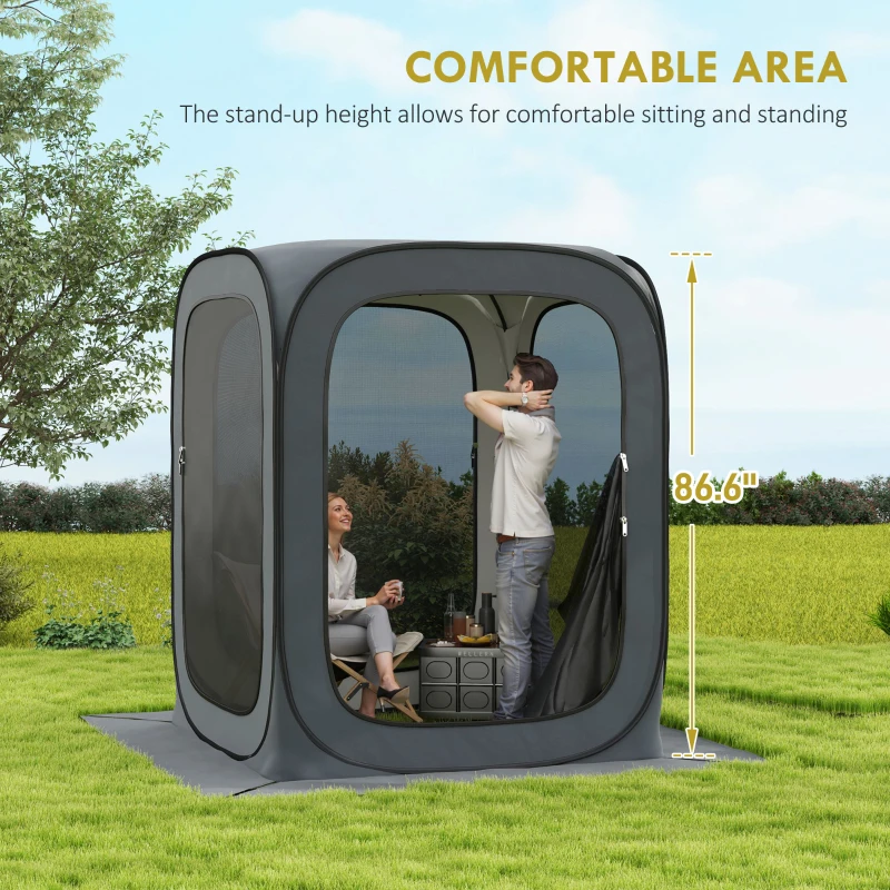 Outsunny 6 x 6ft Pop Up Screen Tent, UPF50+ Portable Camping Gazebo Screen House with Carry Bag, Dark Gray