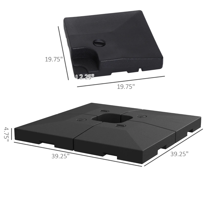 Outsunny 4 Pieces Cantilever Patio Umbrella Base, Outdoor Offset Umbrella Weights, 176 lbs Capacity Water or 264 lbs Capacity Sand  Plates Set, Black