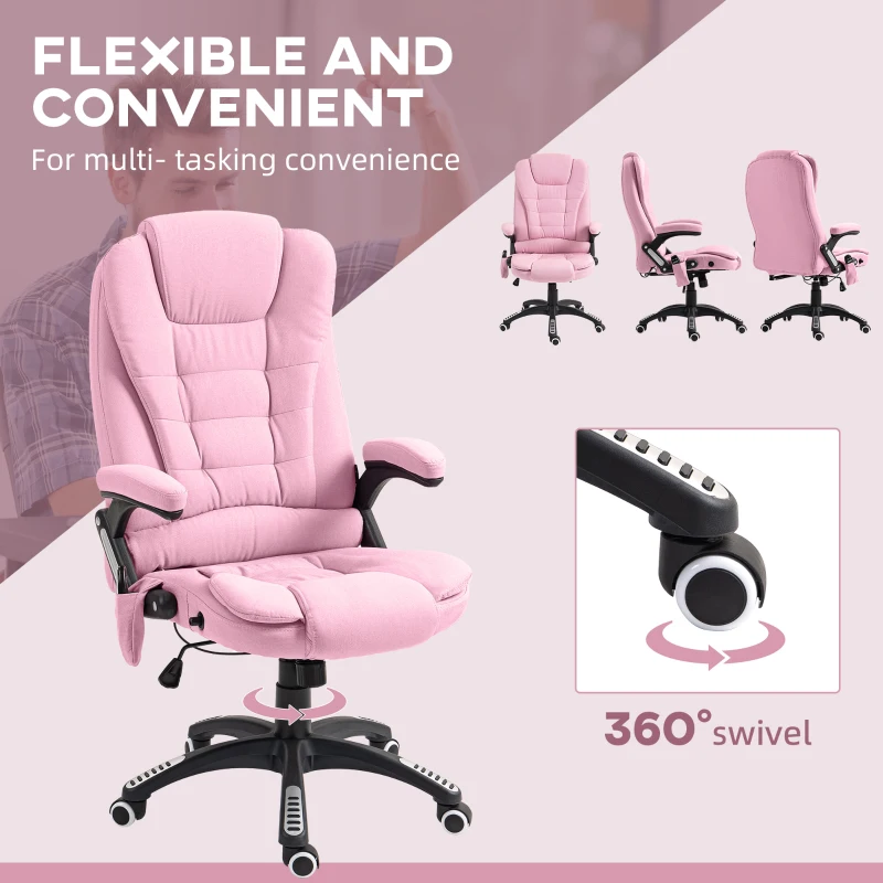 Vinsetto 6 Point Vibrating Massage Home Office Chair High Back Executive Chair with Reclining Back, Swivel Wheels, Pink