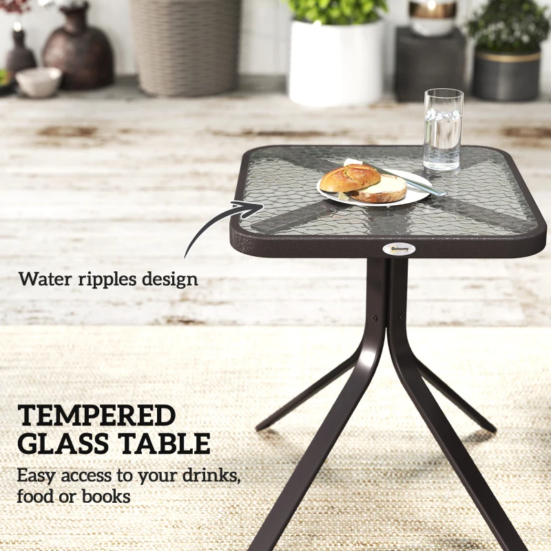 Outsunny 3 Piece Patio Glider Set Outdoor Gliders with Breathable Mesh Seat, Glass Top Table for Garden, Yard, Grey